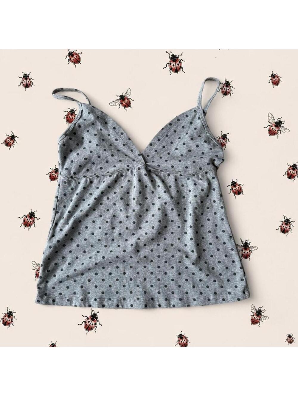 Brandy Melville grey and black polka dot amara tank